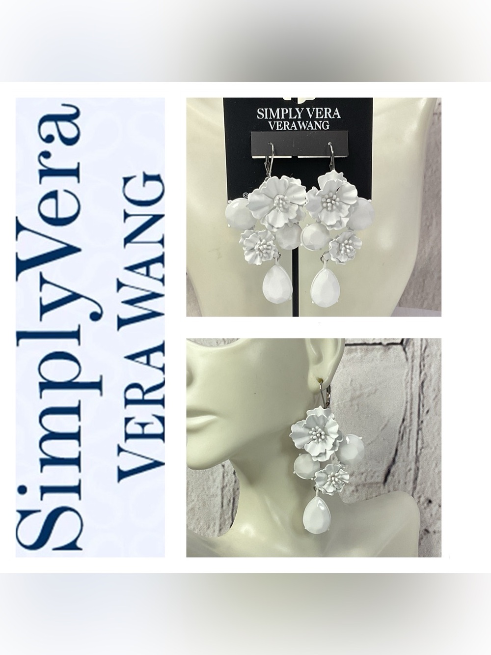 🌟🌟 Simply Vera Vera Wang White Floral Drop Earrings